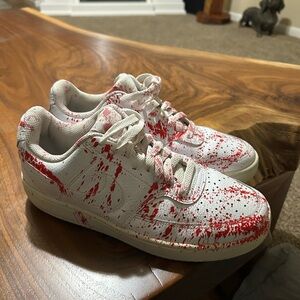 Nike White Sneakers with Red Paint-Splatter